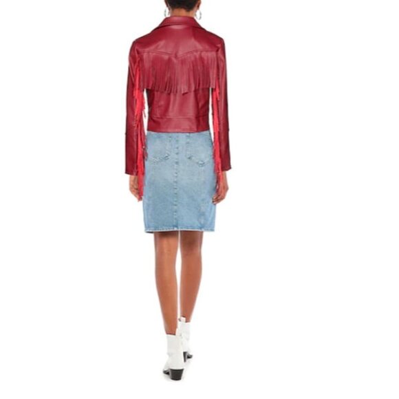 VANESSA SCOTT FAUX LEATHER TASSLE CROPPED JACKET Size: L  Pearlized Mauve - Picture 3 of 4